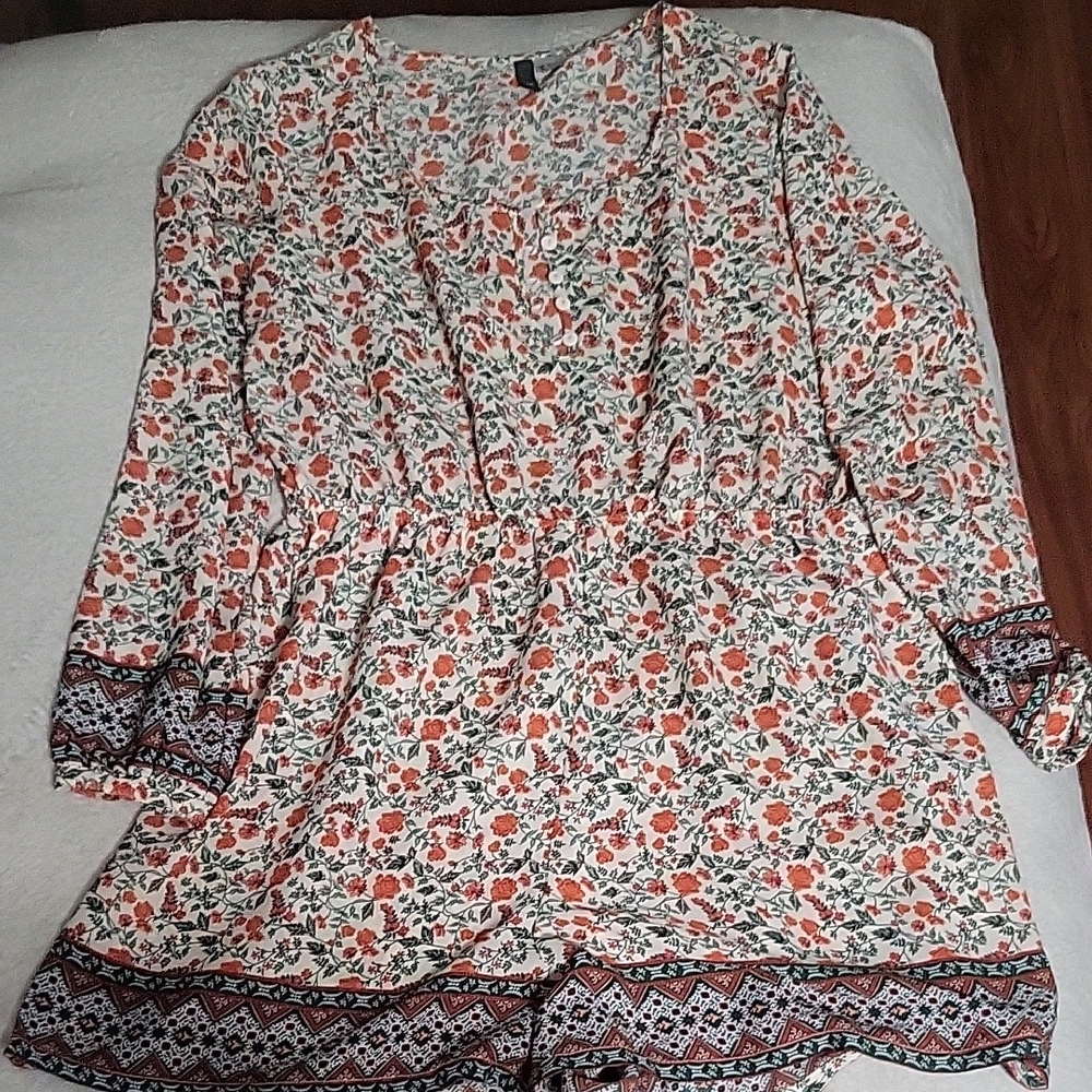 H&M Floral Dress with Orange and Black Accents